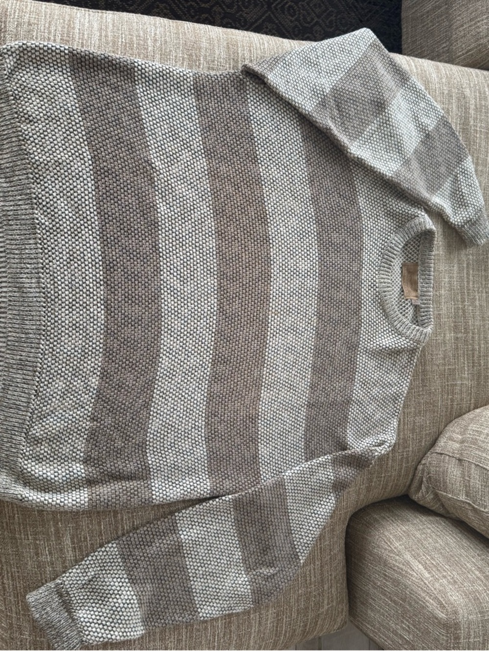 Men's Crewneck Striped Knit Sweater - Gray/Brown